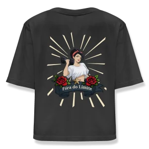 Espalda camiseta de mujer crop negra de algodón con diseño Forza Serena
